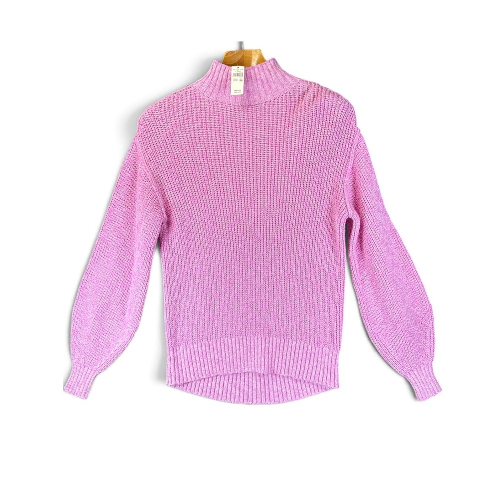 Aerie Mock Neck Sweater Womens XXS Pink NWT Cotton Shaker Knit Barbie Holidays